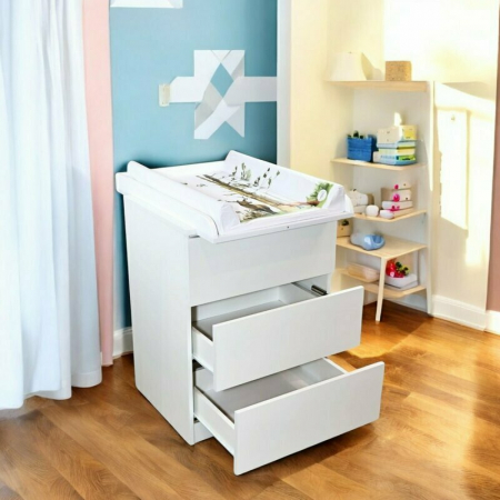 Patut din lemn Timmi Heart 120x60 cm, cu roti, din lemn de pin, MDF, Somiera reglabila, Alb - Qmini [27]