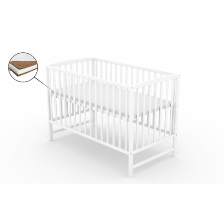 Patuturi lemn pana la 120 x 60 cm - Patut fara sertar VESSANTI ARES - Alb + Saltea Cocos 8 cm