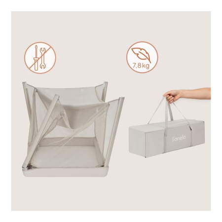 Patut multifunctional, Lionelo, Mila, 2 in 1, Saltea 4 cm cu spuma T25, 2 niveluri de inaltime, Pliere rapida, Intrare laterala, Geanta de transport inclusa, 0-36 luni, Pana la 15 kg, Bej [15]
