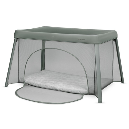 Patut multifunctional, Lionelo, Mila, 2 in 1, Saltea 4 cm cu spuma T25, 2 niveluri de inaltime, Pliere rapida, Intrare laterala, Geanta de transport inclusa, 0-36 luni, Pana la 15 kg, Verde [4]