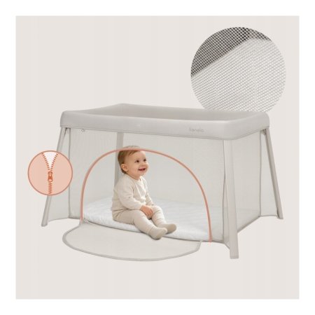 Patut multifunctional, Lionelo, Mila, 2 in 1, Saltea 4 cm cu spuma T25, 2 niveluri de inaltime, Pliere rapida, Intrare laterala, Geanta de transport inclusa, 0-36 luni, Pana la 15 kg, Bej [12]