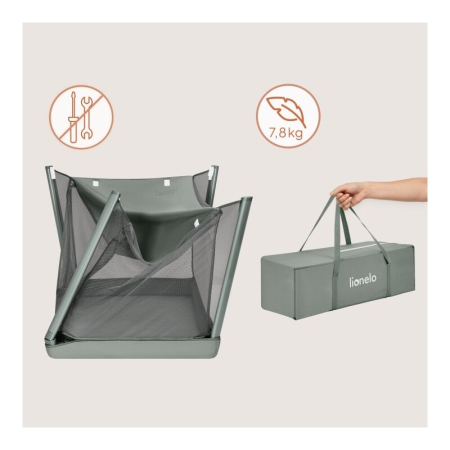Patut multifunctional, Lionelo, Mila, 2 in 1, Saltea 4 cm cu spuma T25, 2 niveluri de inaltime, Pliere rapida, Intrare laterala, Geanta de transport inclusa, 0-36 luni, Pana la 15 kg, Verde [15]