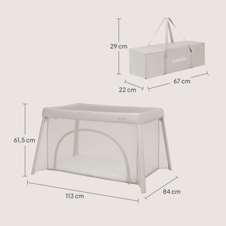 Patut multifunctional, Lionelo, Mila, 2 in 1, Saltea 4 cm cu spuma T25, 2 niveluri de inaltime, Pliere rapida, Intrare laterala, Geanta de transport inclusa, 0-36 luni, Pana la 15 kg, Bej [11]