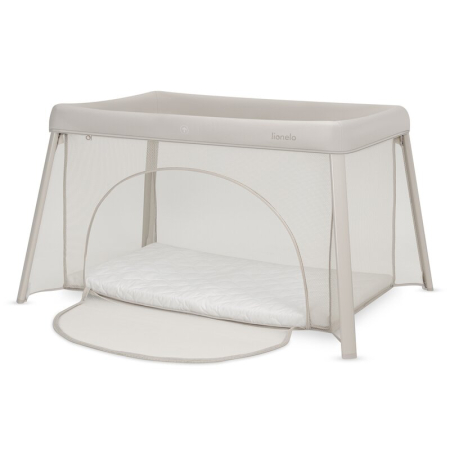 Patut multifunctional, Lionelo, Mila, 2 in 1, Saltea 4 cm cu spuma T25, 2 niveluri de inaltime, Pliere rapida, Intrare laterala, Geanta de transport inclusa, 0-36 luni, Pana la 15 kg, Bej [4]