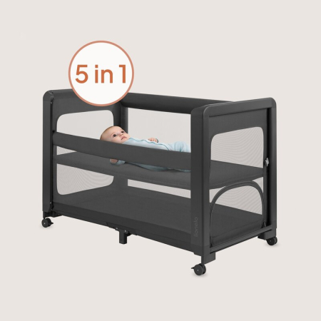 Patut multifunctional, Lionelo, Patty, 5 in 1, 0- 36 luni, Co-sleeper, Tarc de joaca, Patut de calatorie, Laterala rabatabila, 2 trepte reglare saltea, Roti, Husa transport inclusa, Gri [2]
