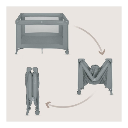 Patut pliant, Lionelo, Amelie, cu intrare laterala, 100.5-70.5 cm, Include salteluta, roti, geanta pentru transport, Constructie usoara- 7 kg, Cadru stabil din otel, Gri [3]
