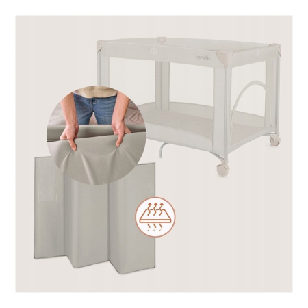 Patut pliant, Lionelo, Amelie, cu intrare laterala, 100.5-70.5 cm, Include salteluta, roti, geanta pentru transport, Constructie usoara- 7 kg, Cadru stabil din otel, Bej [12]