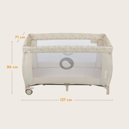 Patut pliant, Lionelo, Sven Plus, 120x60 cm, cu doua nivele, cu arcada jucarii, masuta de infasat, vibratii, melodii, Bej Latte [28]