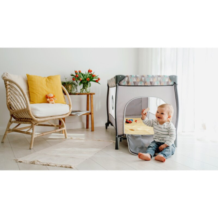 Patut pliant, Lionelo, Sven Plus, 120x60 cm, cu doua nivele, cu arcada jucarii, masuta de infasat, vibratii, melodii, Bej Olive [19]