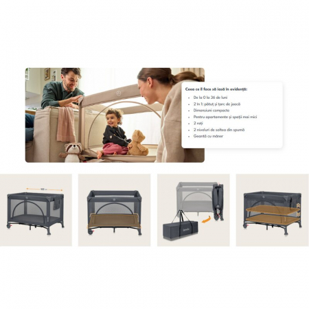 Patut pliant multifunctional Lionelo Ellen cu laterala culisanta pana la 15 kg 120x60 cm [18]