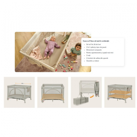Patut pliant multifunctional Lionelo Ellen cu laterala culisanta pana la 15 kg 120x60 cm [19]