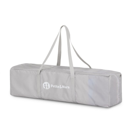 Patut pliant, Petite&Mars, Koot, 120 x 60 cm, Cu roti, Functie de tarc, Pliere compacta, Include geanta de transport, Intrare laterala cu fermoar, Pereti din plasa, Pana la 15 kg, 0-30 luni, Gri [9]