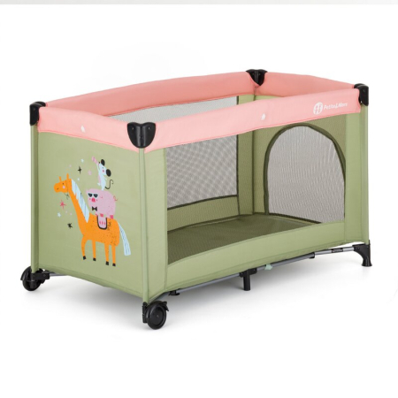 Patut pliant, Petite&Mars, Koot, 120 x 60 cm, Cu roti, Functie de tarc, Pliere compacta, Include geanta de transport, Intrare laterala cu fermoar, Pereti din plasa, Pana la 15 kg, 0-30 luni, Boho [1]
