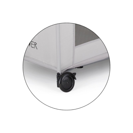 Patut pliant, Petite&Mars, Koot, 120 x 60 cm, Cu roti, Functie de tarc, Pliere compacta, Include geanta de transport, Intrare laterala cu fermoar, Pereti din plasa, Pana la 15 kg, 0-30 luni, Gri [6]