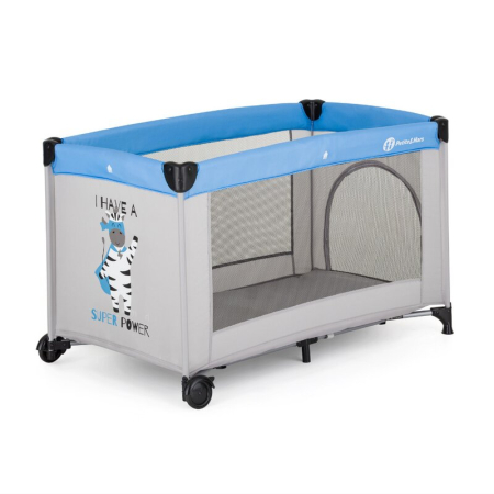 Patut pliant, Petite&Mars, Koot, 120 x 60 cm, Cu roti, Functie de tarc, Pliere compacta, Include geanta de transport, Intrare laterala cu fermoar, Pereti din plasa, Pana la 15 kg, 0-30 luni, Gri [1]