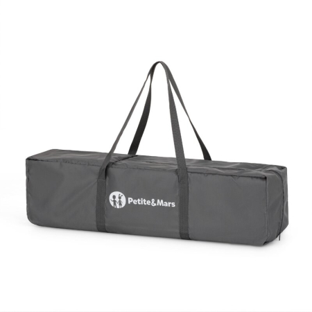 Patut pliant, Petite&Mars, Nyja, 120 x 60 cm, Cu roti, Functie de tarc, Pliere compacta, Include geanta de transport, Intrare laterala cu fermoar, Pereti din plasa, Pana la 15 kg, 0-30 luni, Gri [8]
