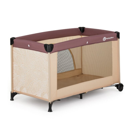 Patut pliant, Petite&Mars, Nyja, 120 x 60 cm, Cu roti, Functie de tarc, Pliere compacta, Include geanta de transport, Intrare laterala cu fermoar, Pereti din plasa, Pana la 15 kg, 0-30 luni, Maro [1]