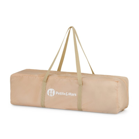 Patut pliant, Petite&Mars, Nyja, 120 x 60 cm, Cu roti, Functie de tarc, Pliere compacta, Include geanta de transport, Intrare laterala cu fermoar, Pereti din plasa, Pana la 15 kg, 0-30 luni, Maro [8]