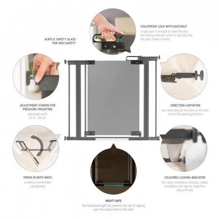 Poarta de siguranta Reer DesignLine Puristic, presiune, 76-96 cm, metal + plexiglas gri, 46031 [3]