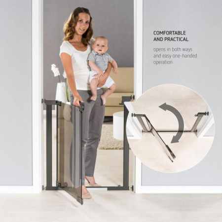 Poarta de siguranta Reer DesignLine Puristic, presiune, 76-96 cm, metal + plexiglas gri, 46031 [1]