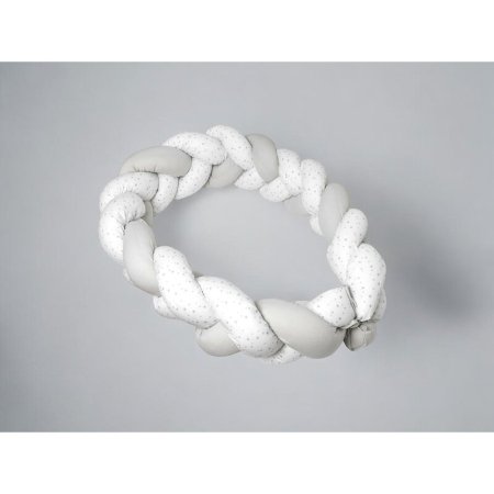 Protectie laterala, MimiNu, pentru patut bebe, Tip Bumper impletit, din bumbac, din Lungime 220 cm, Mini Gray Stars [1]