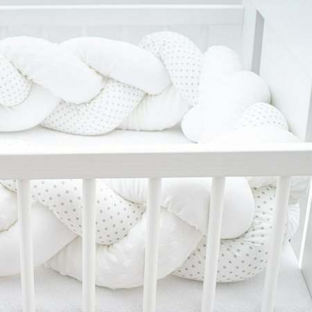 Protectie laterala, New Baby, pentru patut, Tip Bumper impletit, din bumbac, din Lungime 225 cm, Minky/Dot grey [2]