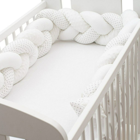 Protectie laterala, New Baby, pentru patut, Tip Bumper impletit, din bumbac, din Lungime 225 cm, Minky/Dot grey [1]
