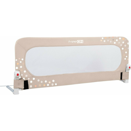 Bariere de protectie pat - Protectie laterala pat, FreeON, pentru bebe, Rabatabila, Instalare usoara, Dimensiune 135 x 57 cm, Little Dots, Beige