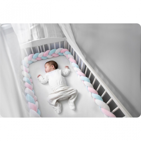 Protectie laterala pentru patut, impletita, 3 M, Ricokids 722105 - Albastru - Roz [2]