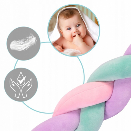 Protectie laterala pentru patut, impletita, 3 M, Ricokids 722106 - Roz - Mov - Turcoaz [1]
