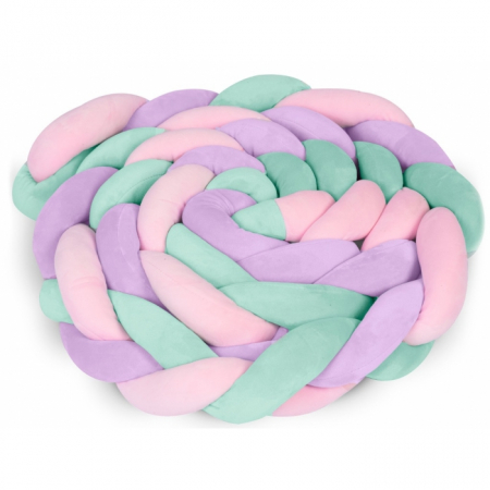 Perne copii si mamici - Protectie laterala pentru patut, impletita, 3 M, Ricokids 722106 - Roz - Mov - Turcoaz