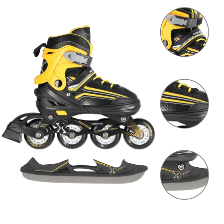 Patine gheata reglabile - Role Reglabile 2in1 Nils Extreme NH18190 Negru/Galben
