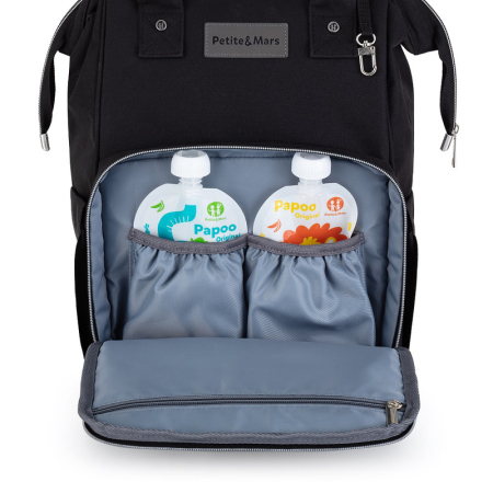 Rucsac pentru mamici, Petite&Mars, cu 11 compartimente, cu buzunare termice, Saltea de infasat inclusa, 30 x 42 x 15 cm, Jack, Black [8]