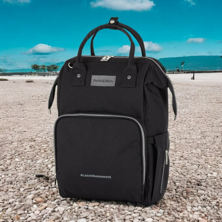Rucsac pentru mamici, Petite&Mars, cu 11 compartimente, cu buzunare termice, Saltea de infasat inclusa, 30 x 42 x 15 cm, Jack, Black [3]