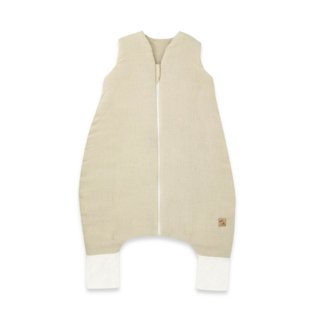 Sac de dormit copii - Sac de dormit, Qmini, cu picioruse, De iarna, din muselina dubla, cu fermoar pe mijloc, 90 cm, S, Material, Warm Beige