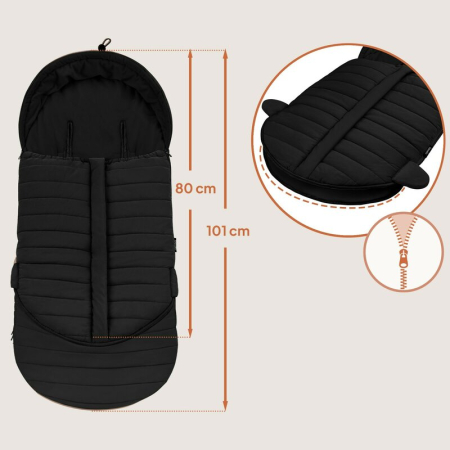 Sac de iarna, Lionelo, Oli, pentru carucior, landou sau scaun auto, 101x45 cm, Impermeabil, Rezistent pana la -20 grade, Extensibil, Negru [13]