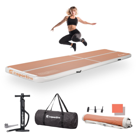 Saltele si Covoare sport Fitness sau Yoga - Saltea gimnastica gonflabila inSPORTline Airstunt 400 x 100 x 10 cm cu pompa, Mocha Mousse