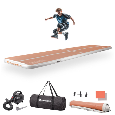 Saltele si Covoare sport Fitness sau Yoga - Saltea gimnastica gonflabila inSPORTline Airstunt 500 x 100 x 10 cm cu pompa electrica, Mocha Mousse