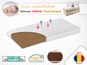 Saltele de la 140 x 70 cm - Saltea MyKids Fibra de Cocos Integral 140x70x8 Husa Bumbac Matlasat
