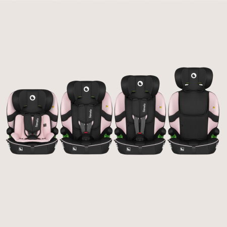 Scaun auto i-Size, Lionelo, Billy , 76 - 150 cm, 1/2/3, Isofix + top tether, Tetiera reglabila in 10 pozitii, Insertie ergonomica, Tapiterie lavabila, Testat la impact, Baza lata, Roz [2]
