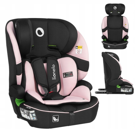 Scaun auto i-Size, Lionelo, Billy , 76 - 150 cm, 1/2/3, Isofix + top tether, Tetiera reglabila in 10 pozitii, Insertie ergonomica, Tapiterie lavabila, Testat la impact, Baza lata, Roz [3]