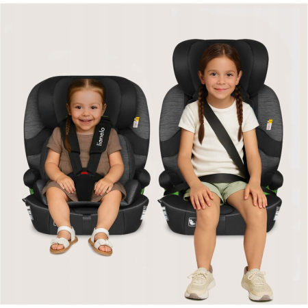 Scaun auto i-Size, Lionelo, Billy , 76 -150 cm, 1/2/3, Isofix + top tether, Tetiera reglabila in 10 pozitii, Insertie ergonomica, Tapiterie lavabila, Testat la impact, Baza lata, Negru/Gri [23]