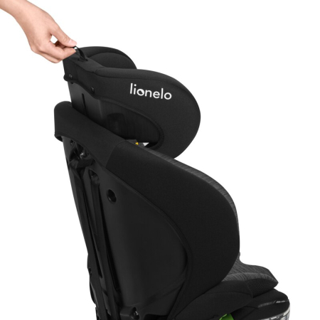 Scaun auto i-Size, Lionelo, Billy , 76 -150 cm, 1/2/3, Isofix + top tether, Tetiera reglabila in 10 pozitii, Insertie ergonomica, Tapiterie lavabila, Testat la impact, Baza lata, Negru/Gri [15]