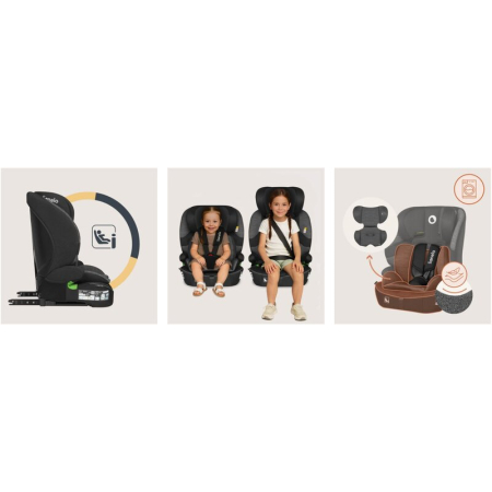 Scaun auto i-Size, Lionelo, Billy , 76 -150 cm, 1/2/3, Isofix + top tether, Tetiera reglabila in 10 pozitii, Insertie ergonomica, Tapiterie lavabila, Testat la impact, Baza lata, Negru/Gri [26]