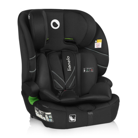 Scaune auto copii - Scaun auto i-Size, Lionelo, Levi Fix, 76 - 150 cm, 1/2/3, ISOFIX + Top Tether, Tetiera reglabila in 10 pozitii, Insertie ergonomica Dri-Seat, Tapiterie lavabila, Negru