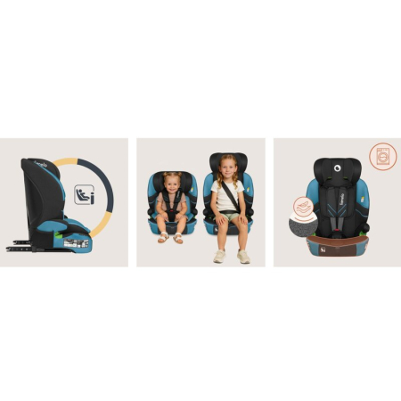 Scaun auto i-Size, Lionelo, Levi Fix, 76 - 150 cm, 1/2/3, ISOFIX + Top Tether, Tetiera reglabila in 10 pozitii, Insertie ergonomica Dri-Seat, Tapiterie lavabila, Negru [25]