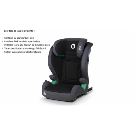 Scaun auto, Lionelo, i-Size Igo, 100- 150 cm, cu isofix, Protectie laterala, Ajustare spatar in 2 pozitii, Tetiera Tri-Guard reglabila in 11 pozitii,  Negru [34]