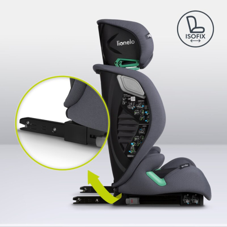 Scaun auto, Lionelo, i-Size Igo, 100- 150 cm, cu isofix, Protectie laterala, Ajustare spatar in 2 pozitii, Tetiera Tri-Guard reglabila in 11 pozitii,  Negru [26]