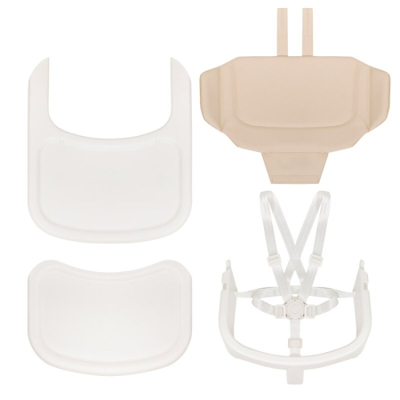 Scaun de masa multifunctional Celia, Lionelo, din lemn de fag, 6 luni- adult, Spatar lat, Sezut ergonomic, Tavita silicon, Suport de picioare reglabil, Greutate maxima 90 Kg, Alb/Natural [18]