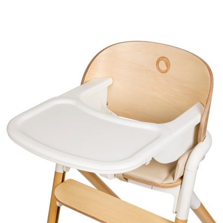 Scaun de masa multifunctional Celia, Lionelo, din lemn de fag, 6 luni- adult, Spatar lat, Sezut ergonomic, Tavita silicon, Suport de picioare reglabil, Greutate maxima 90 Kg, Alb/Natural [16]